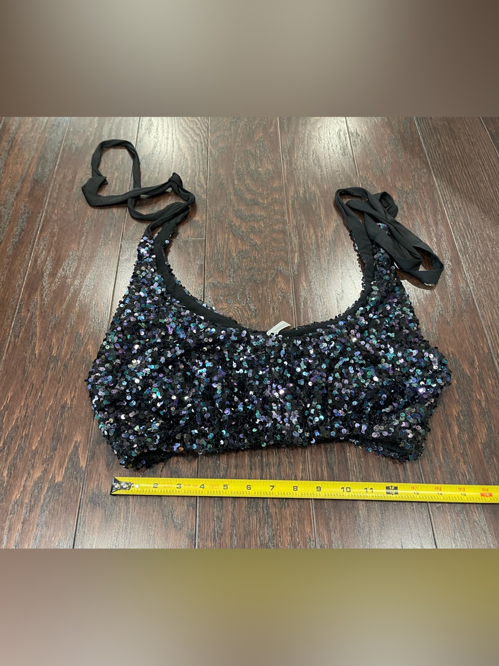 Free People Big Night Sequin Crop Top Black Women Size Small
